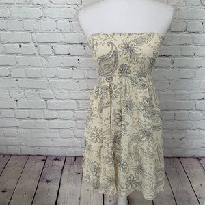 BE strapless smocked cotton dress in cream print